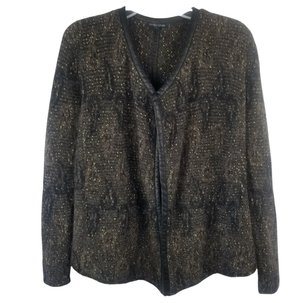 EILEEN FISHER WOOL BLEND WITH LEATHER TRIM. SIZE PS.